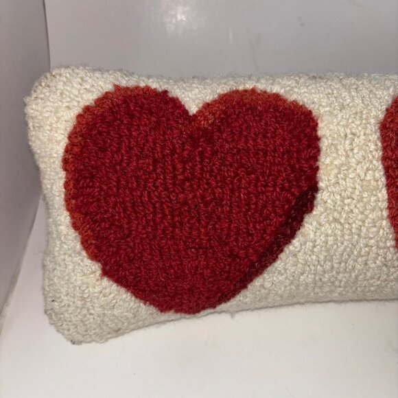Chandler 4 Corners Hooked Wool Three Hearts Pillow 8” x 24" Valentine's Day - Picture 2 of 5
